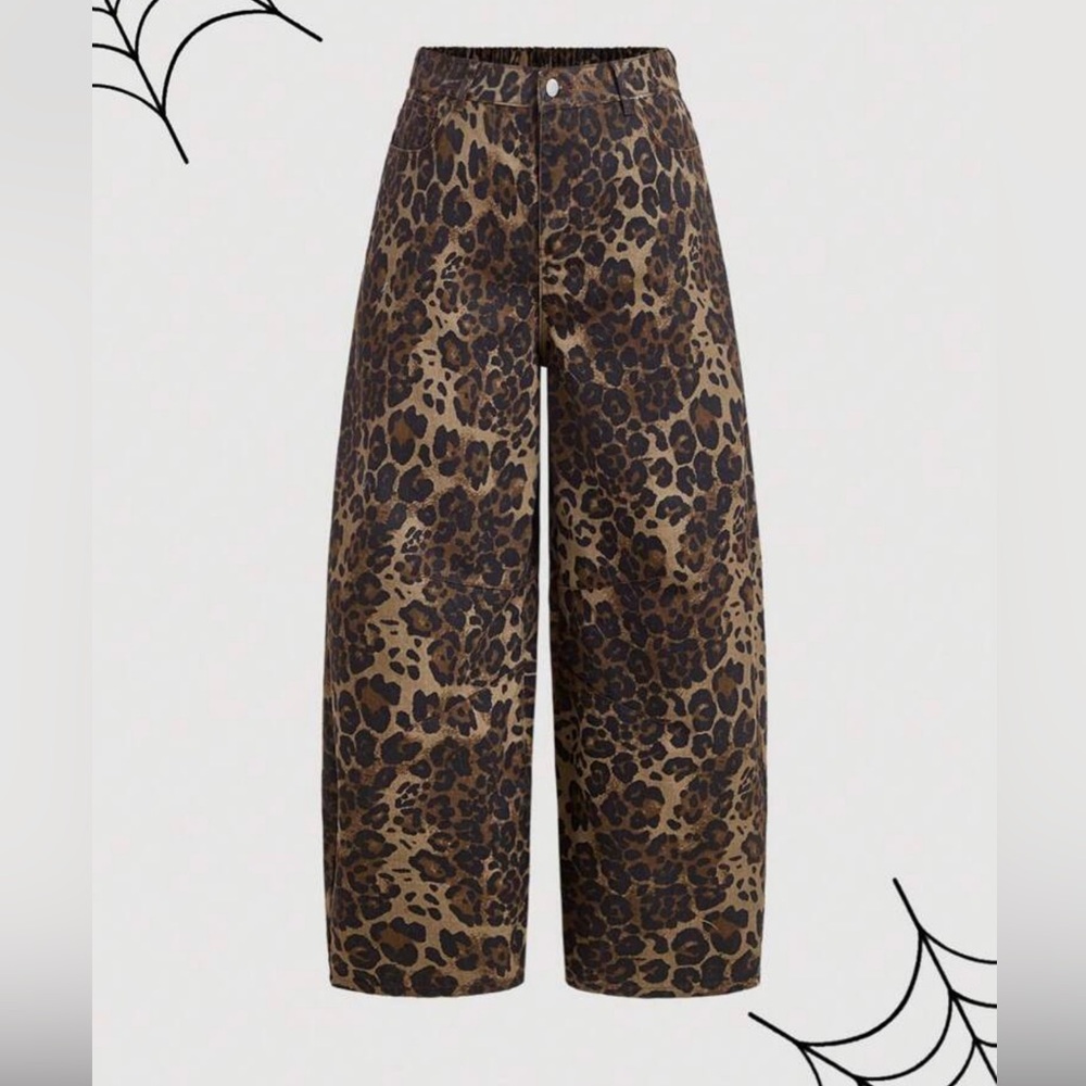Leopard barrel leg jeans